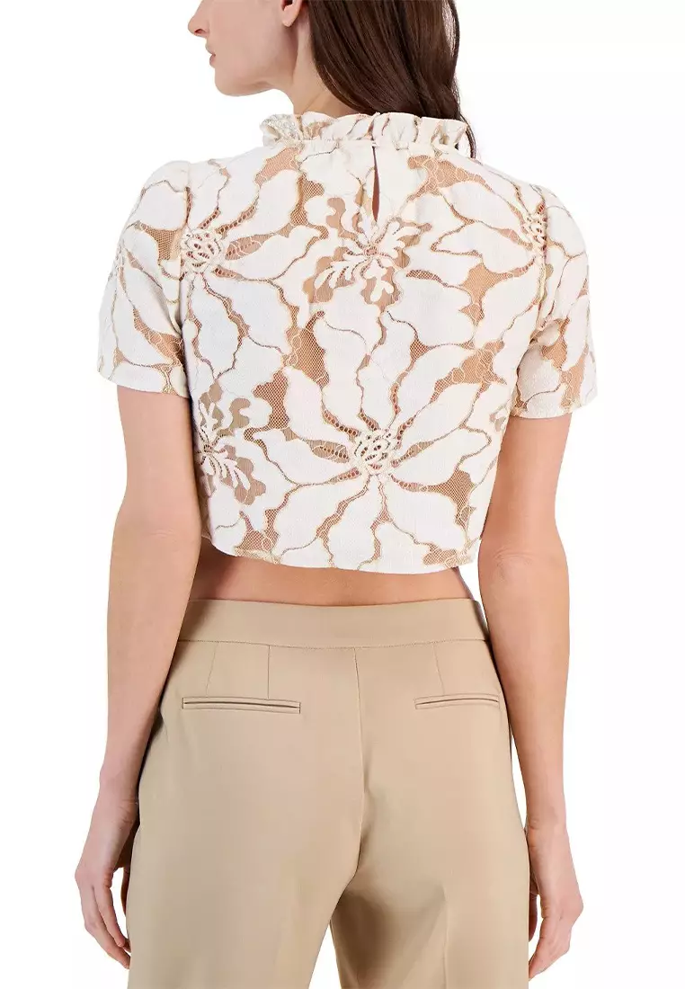 Anne klein broderie cropped new arrivals lace cardigan