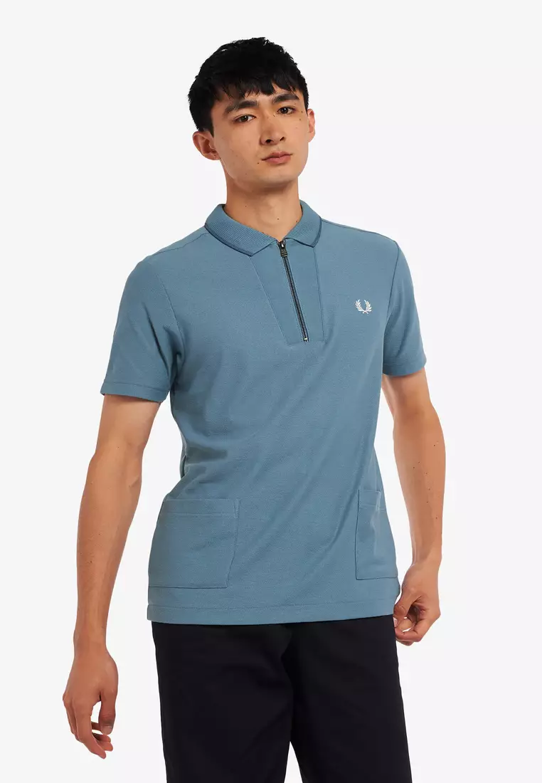 Buy Fred Perry Fred Perry M3599 Rib Detail Neck Polo Shirt (Ash