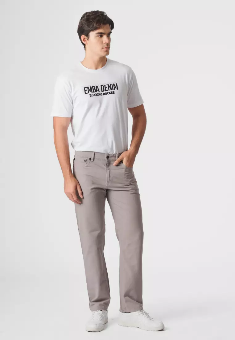 EMBA DENIM - Celana Panjang Pria Regular Fit Non Stretch Material Kanvas (Normal Size) Warna Frost Grey - BS08.1