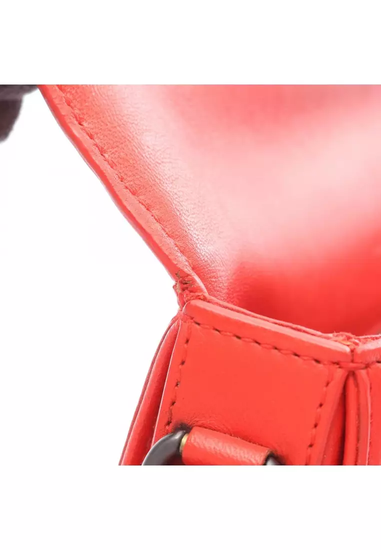 Pre-Loved BOTTEGA VENETA Rialto Intrecciato chain shoulder bag leather Red