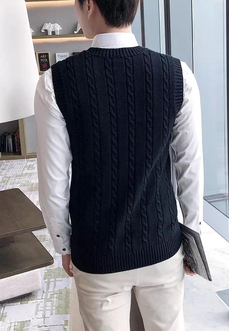 V-neck Jacquard Knitted Vest XH1823