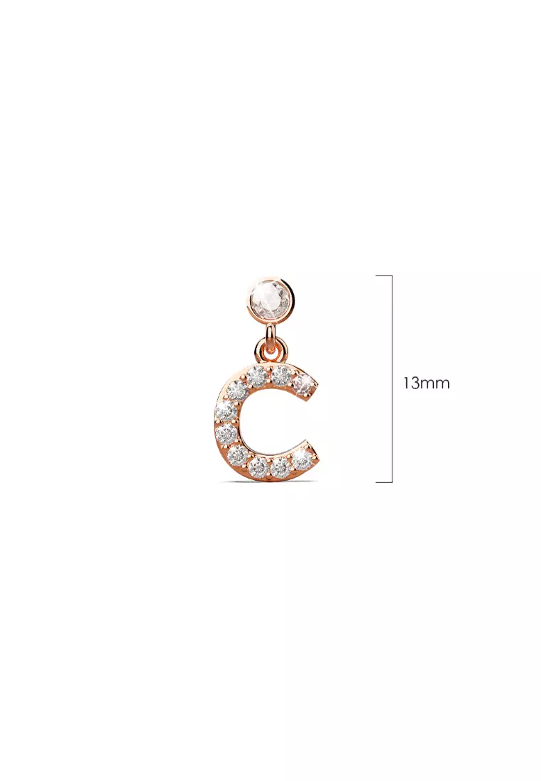 Solid 925 Sterling Silver Initial Crystal Personalised Alphabet Letter Earrings Rose Gold - C