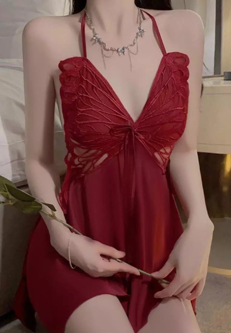 New style butterfly ice silk sling backless pajamas nightdress Lingerie K062601R