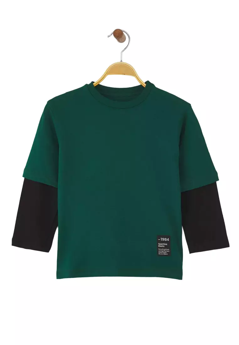 Emerald Green Printed Regular Fit Knitted Boys T-Shirt