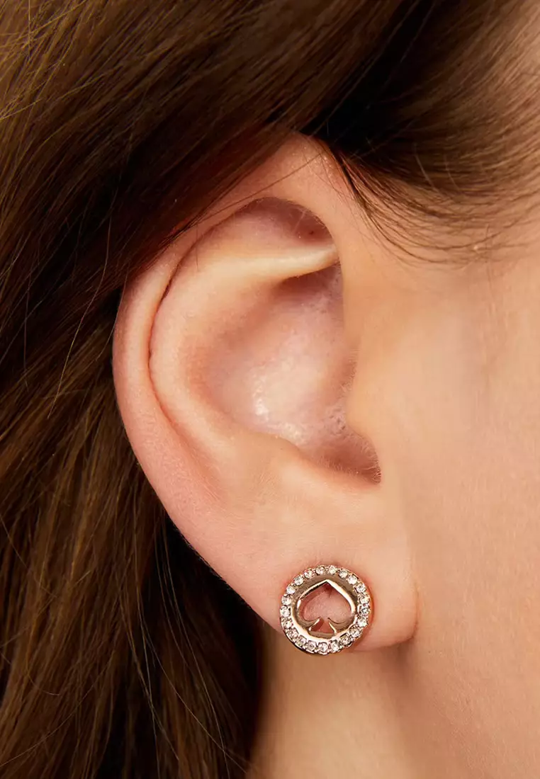 Spot The Spade Pave Halo Spade Studs Earrings in Clear/ Rose Gold o0ru2605