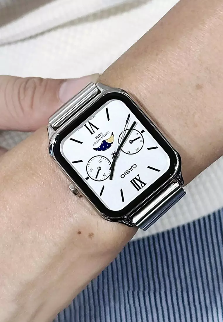 Moon Phase Men Chronograph Watch MTP-M305D-7A2V Silver Stainless Steel Strap