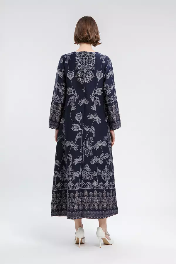 MINIMAL - Aydin - Floral Print Dress - Navy Warna Navy - Manzone & Minimal