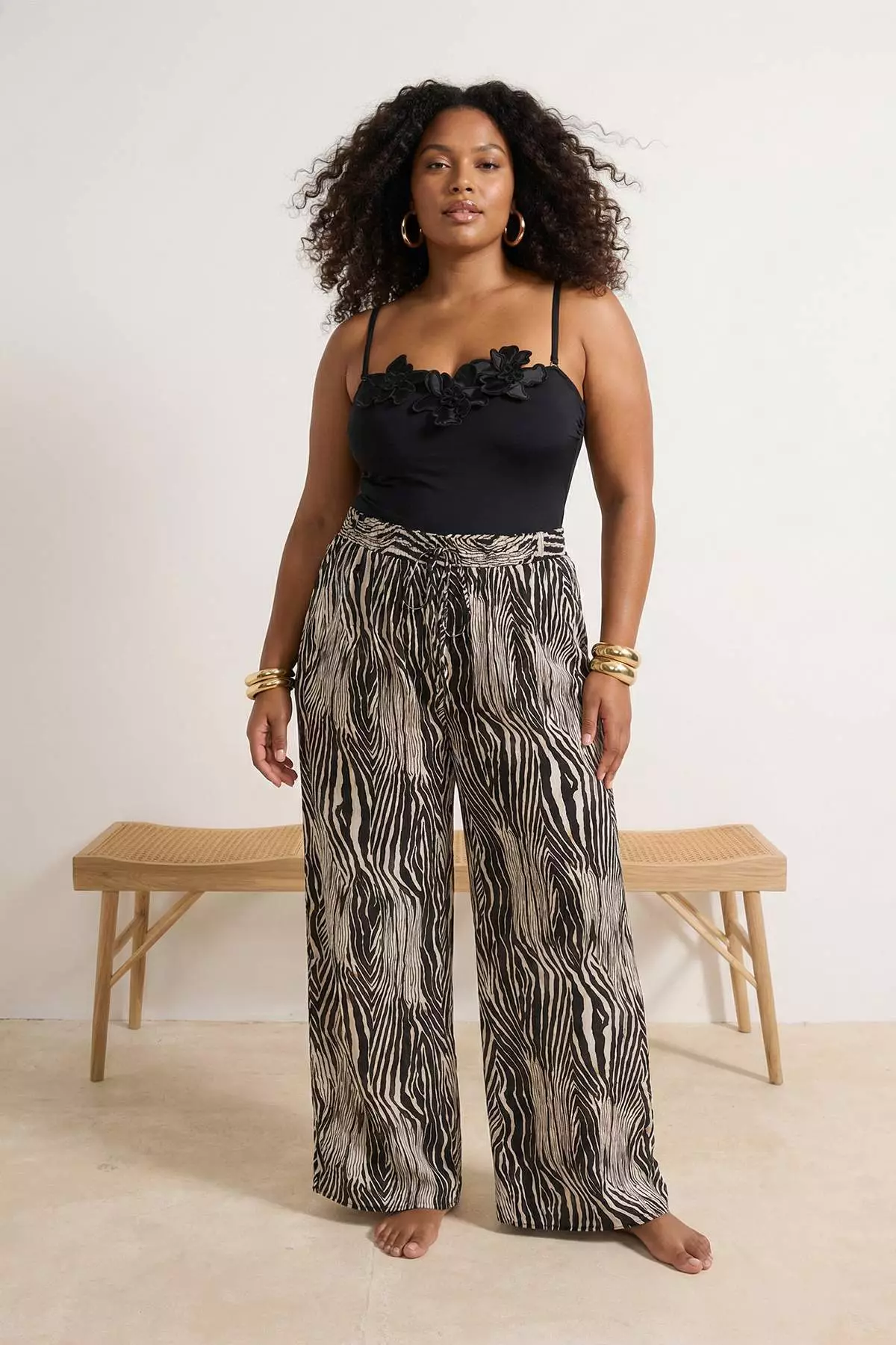 Beach Wear Black Zebra Pattern Woven Pants Tbbss26Ar00018