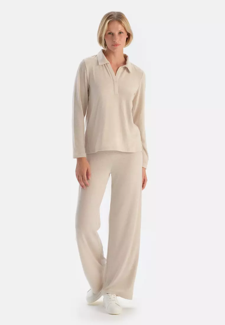 Ecru Trousers, Regular Fit, Loungewear for Women