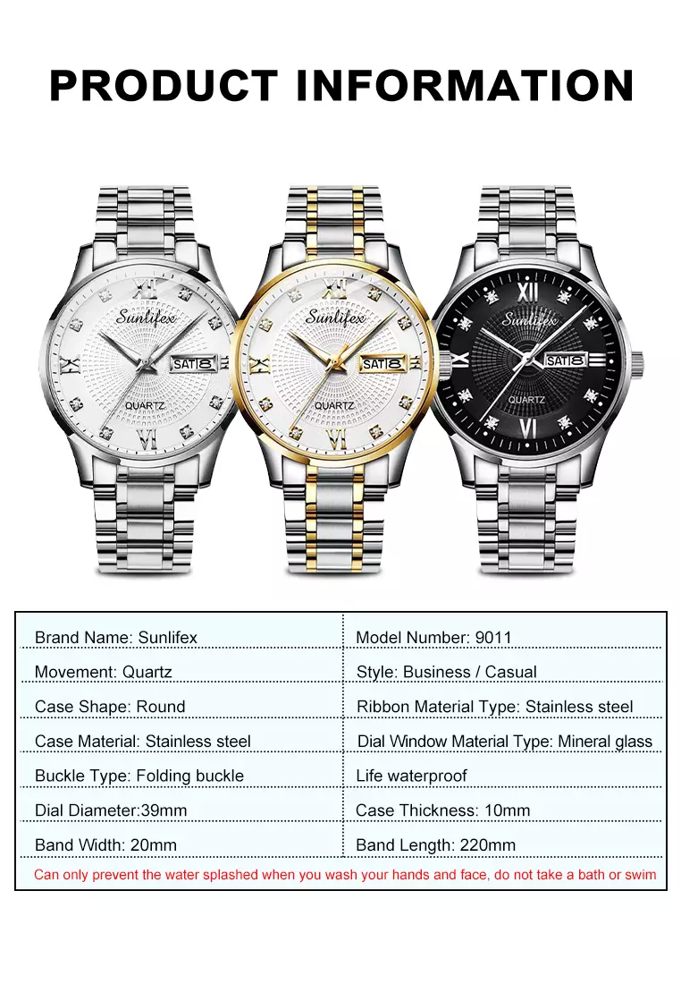 Jam Tangan Pria Original 9011 Anti Air Kuarsa Jam Pria Calendar Tali Stainless Steel Jam Tangan Cowok silverblack