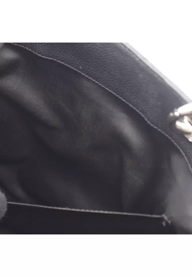 Pre-Loved Chanel matelasse grand shopping GST chain shoulder bag chain tote bag Caviar skin black silver hardware