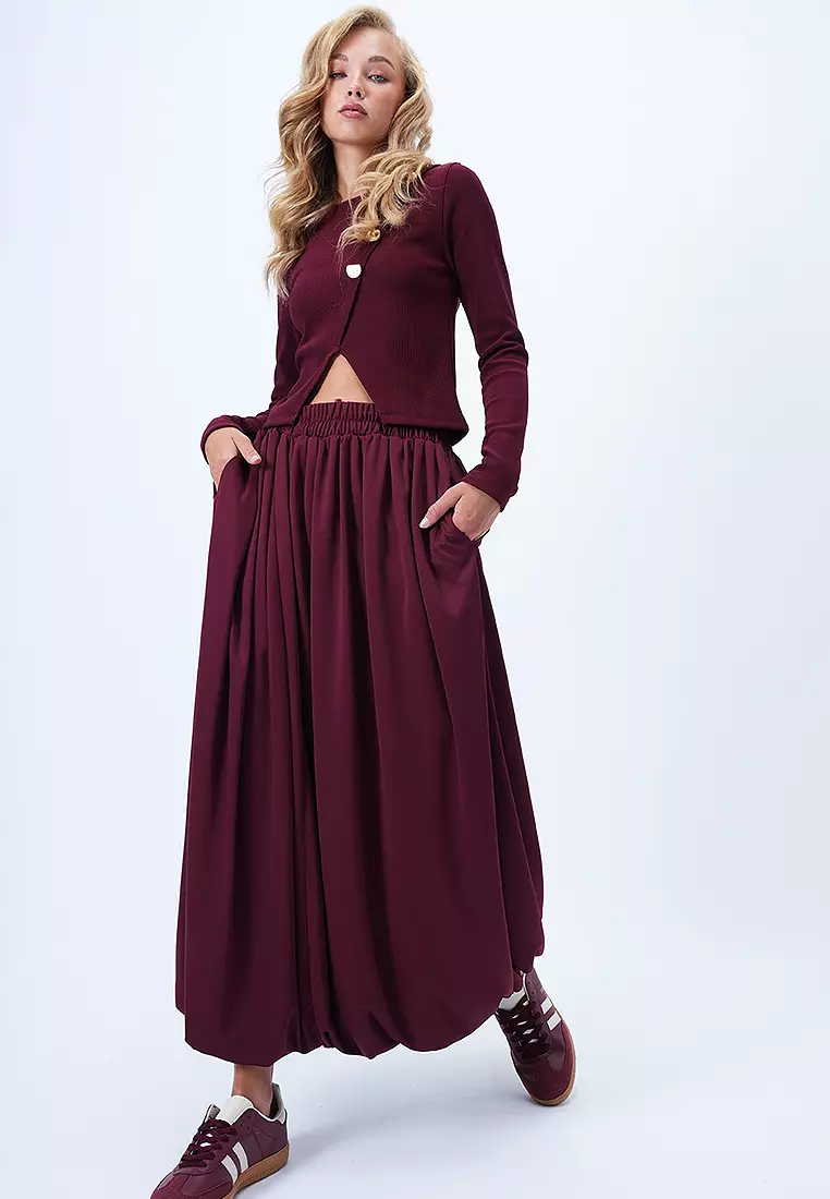 Pockets Detail Midi Bubble Skirt