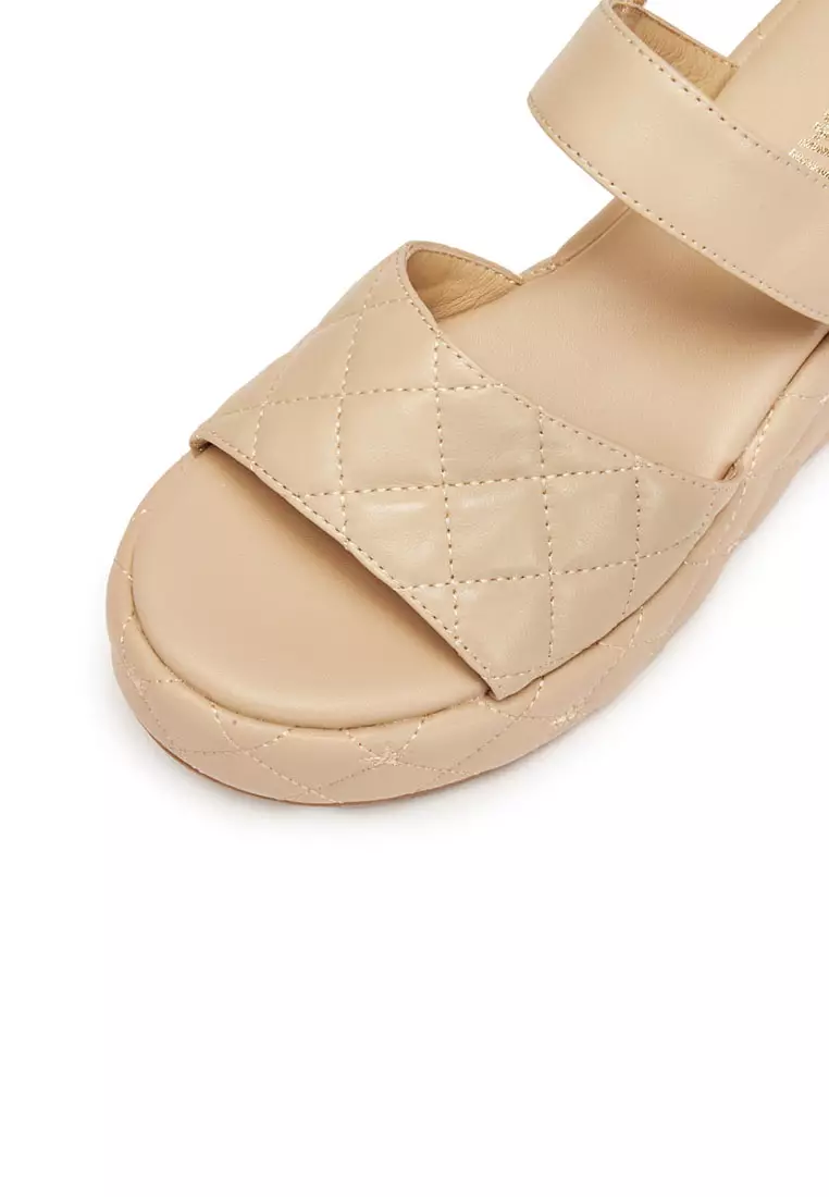Staccato Platforms Leather Wedge Ankle-Strap Sandals - Apricot (A609-1-APR)