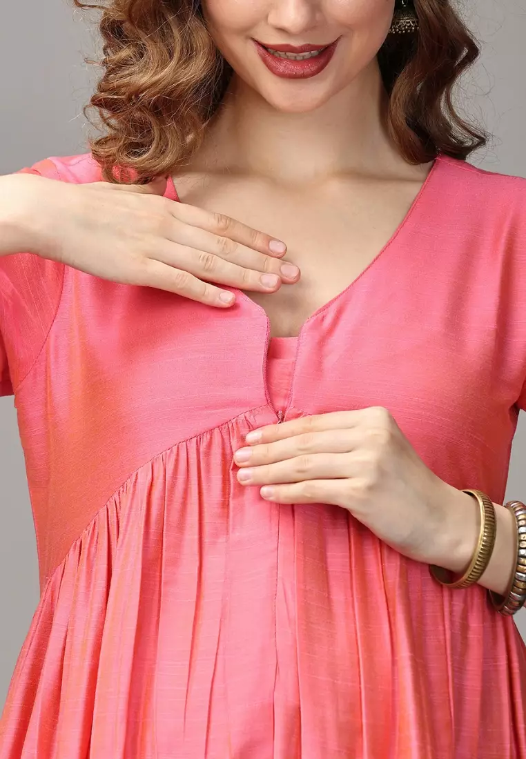 Pinking Perfect Maternity And Nursing Silk Kurta Set