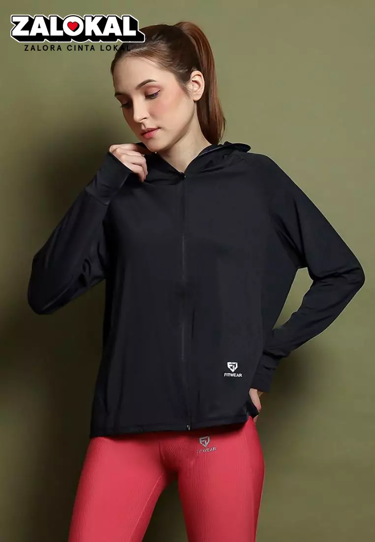Fitwear - Jaket K-Style Anti UV Olahraga Wanita FLORYN UPF 50++ PJ POCKET - BLACK