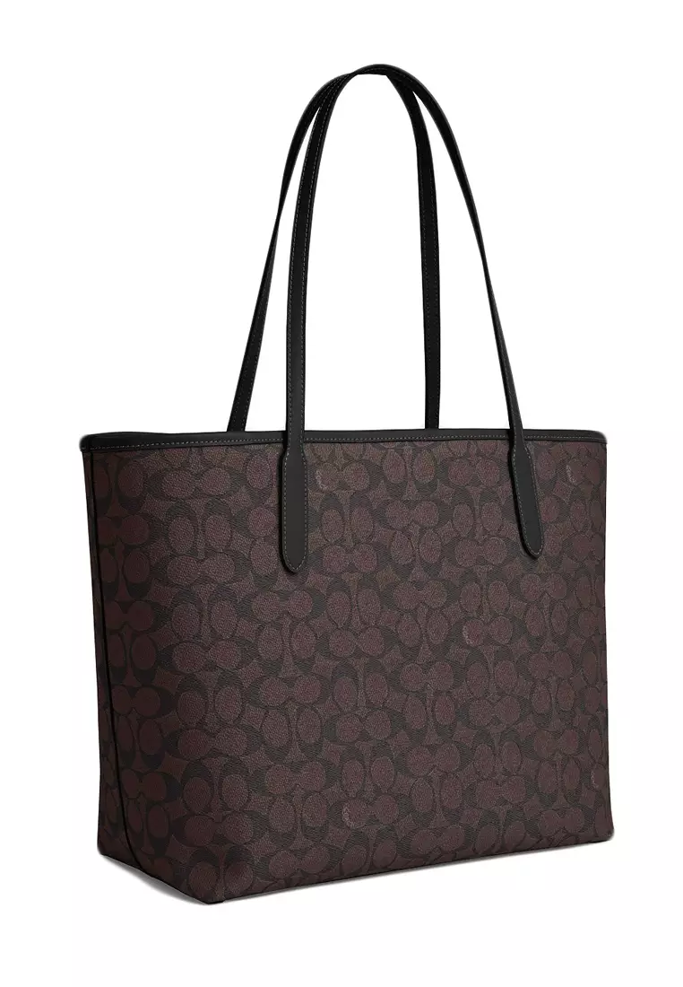 City Tote Bag In Signature Canvas - Walnut Black
