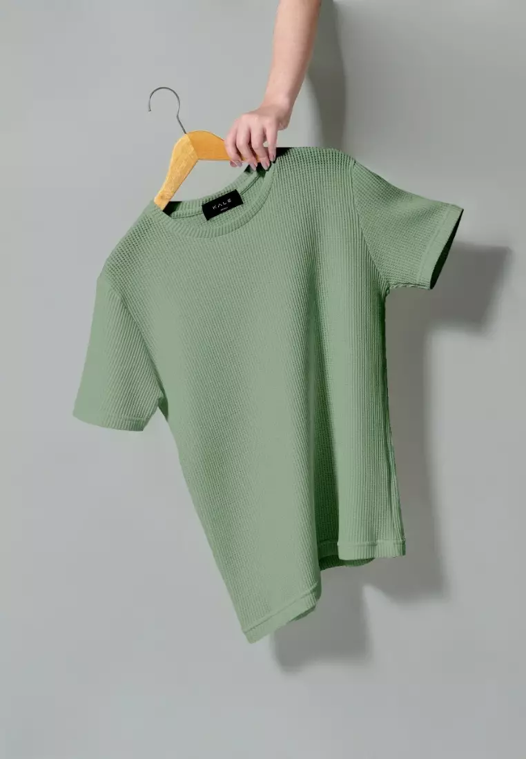 Kale Waffle Green / Kaos Polos Tekstur Lengan Pendek Pria / Unisex