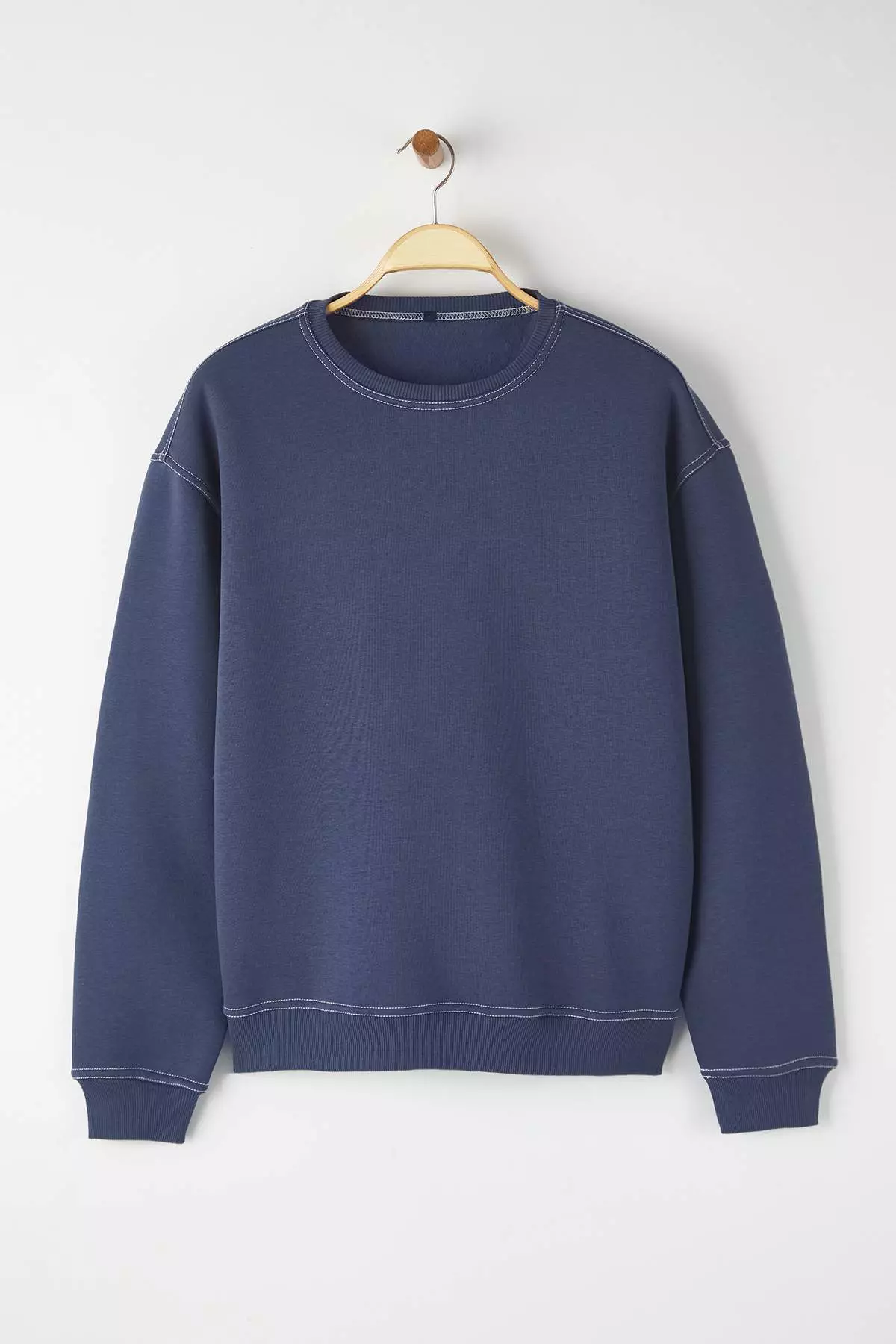 Pale Indigo Oversize/Wide Cut Contrast Stitch Detail Crew Neck Sweatshirt