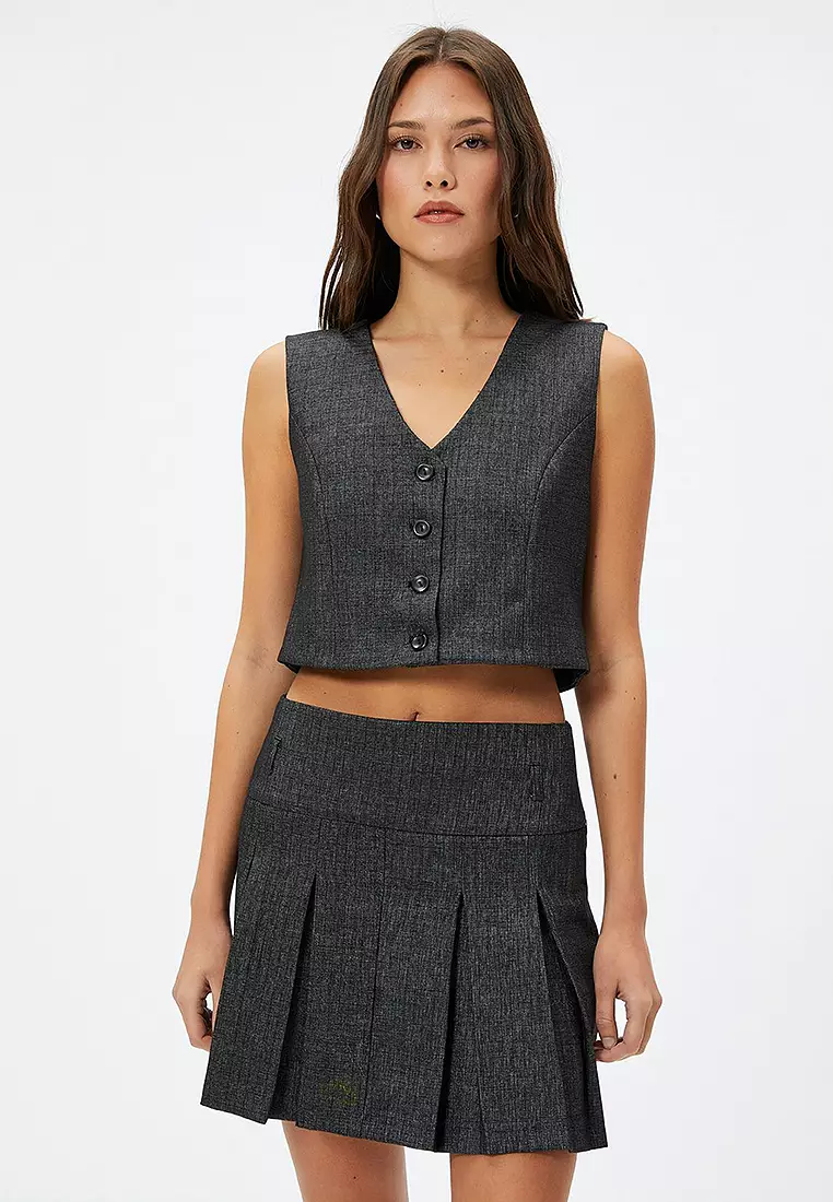 Discount on KOTON  shoes - SKU: Crop Vest Double Breasted Buttoned V Neck