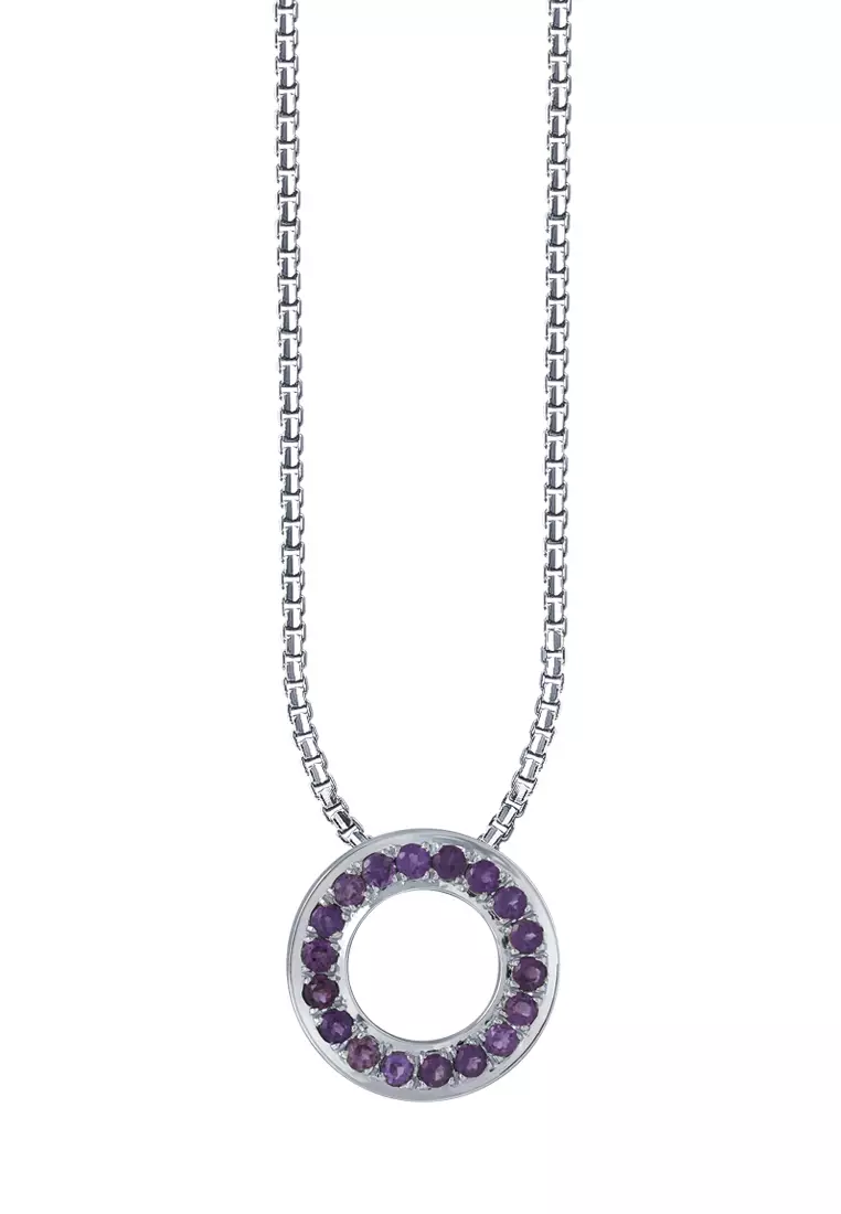TOMEI Amethyst Circle Pendant 16mm, Birthstone