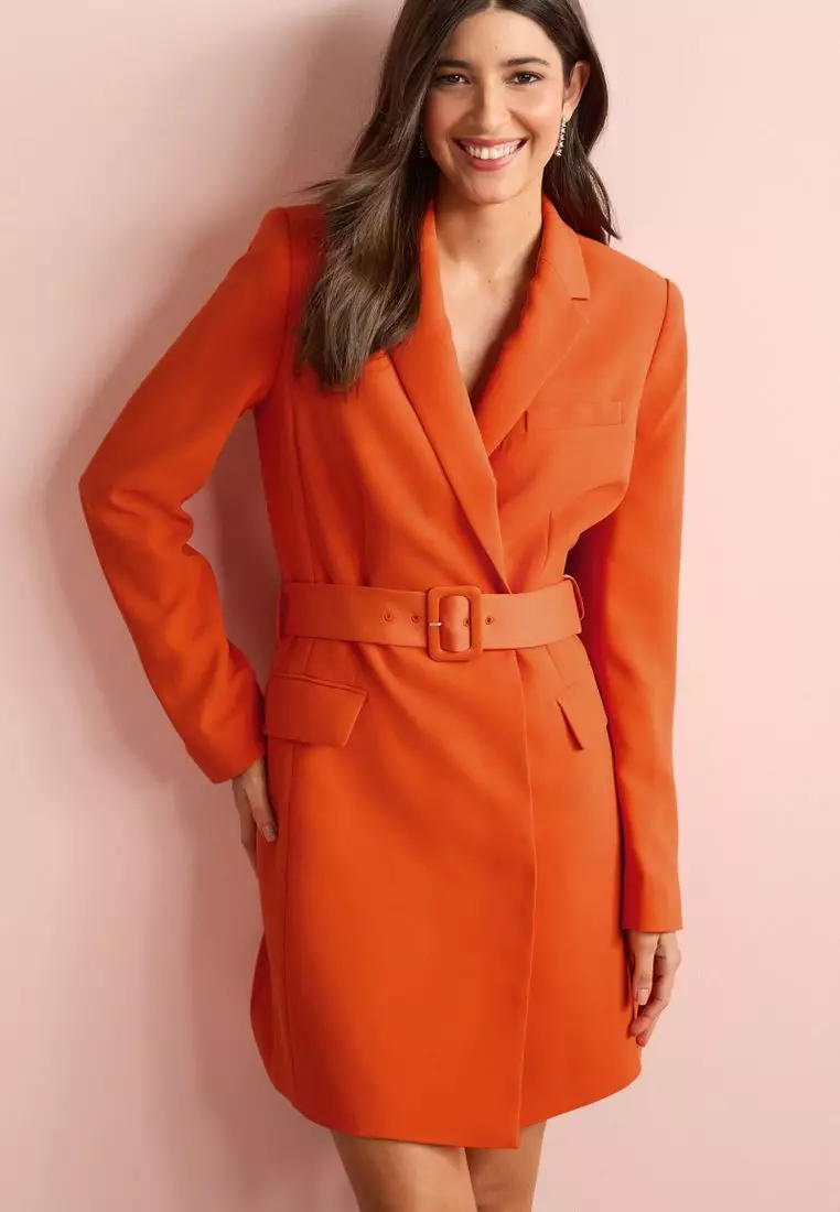 Red sale belted blazer