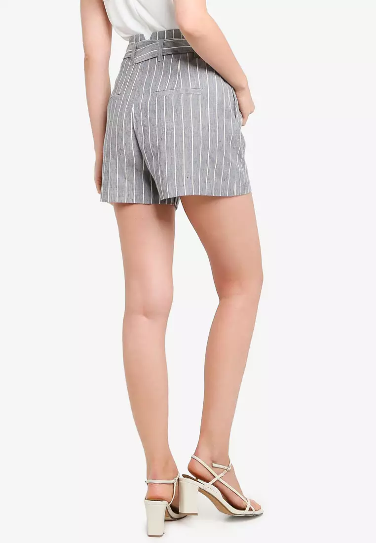 Stripe Print Trompe L'Oeil Paperbag Shorts - Women - Ready-to-Wear