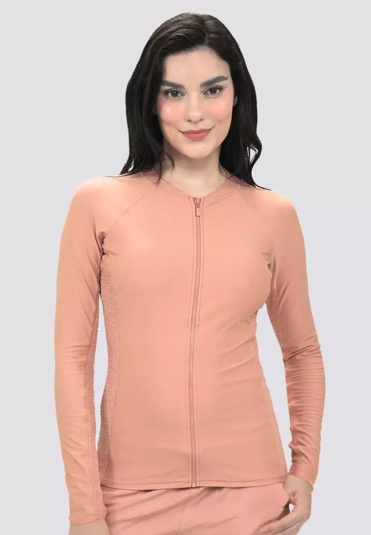 Sportif Full Zipped Long Sleeved Rashguard with Removable Bra Pads Swimwear for Women