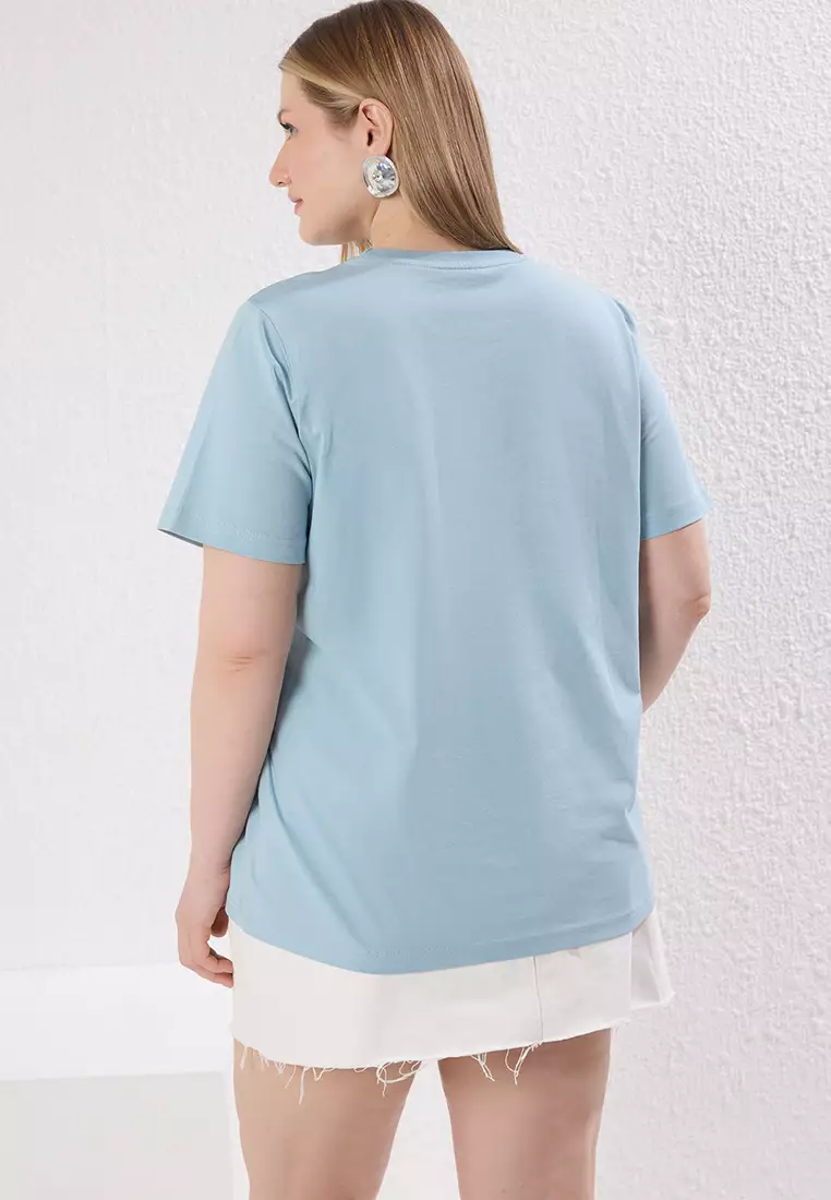 Blue Collar Stoned Boyfriend Fit 100% Cotton Knitted Plus Size T-Shirt Tbbss25Bf00021