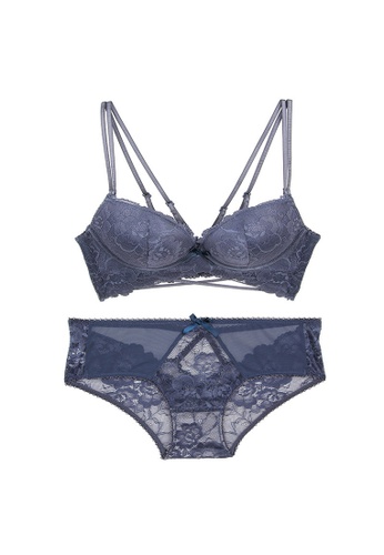 Buy Midnight Premium Lace Blue Lingerie Set Bra And Underwear 2021 Online Zalora Singapore
