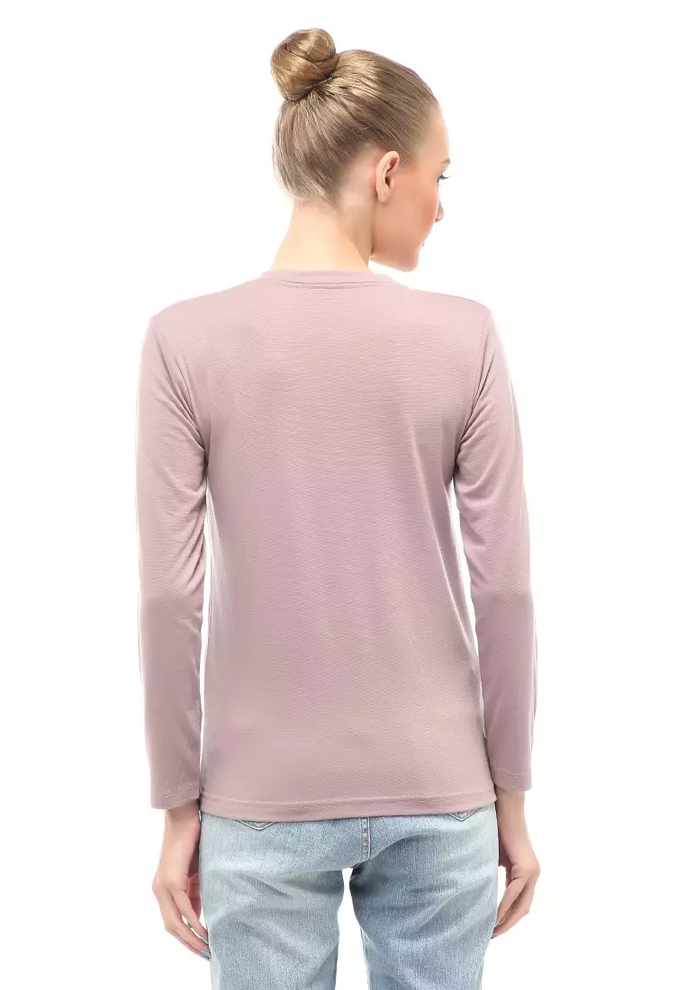 Kaos Polos Atasan Wanita V-Neck Lengan Panjang Design Simple Relaxed Fit - Mocca