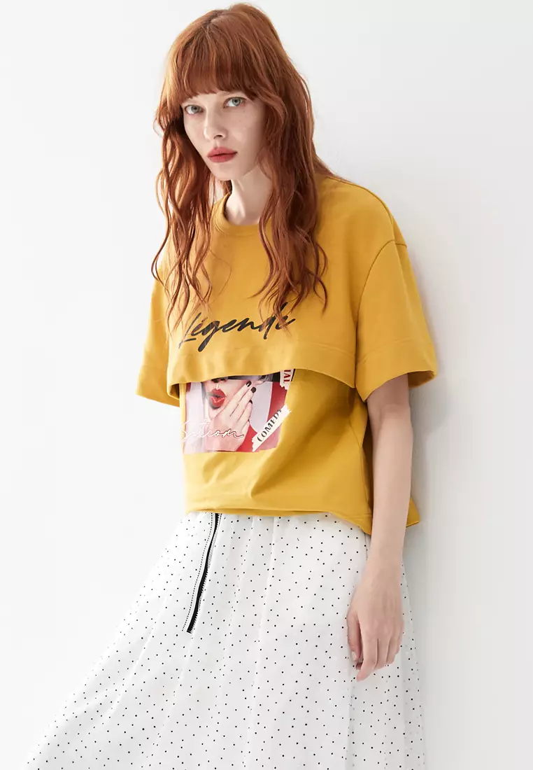 Two Layer Graphic Mustard Tee