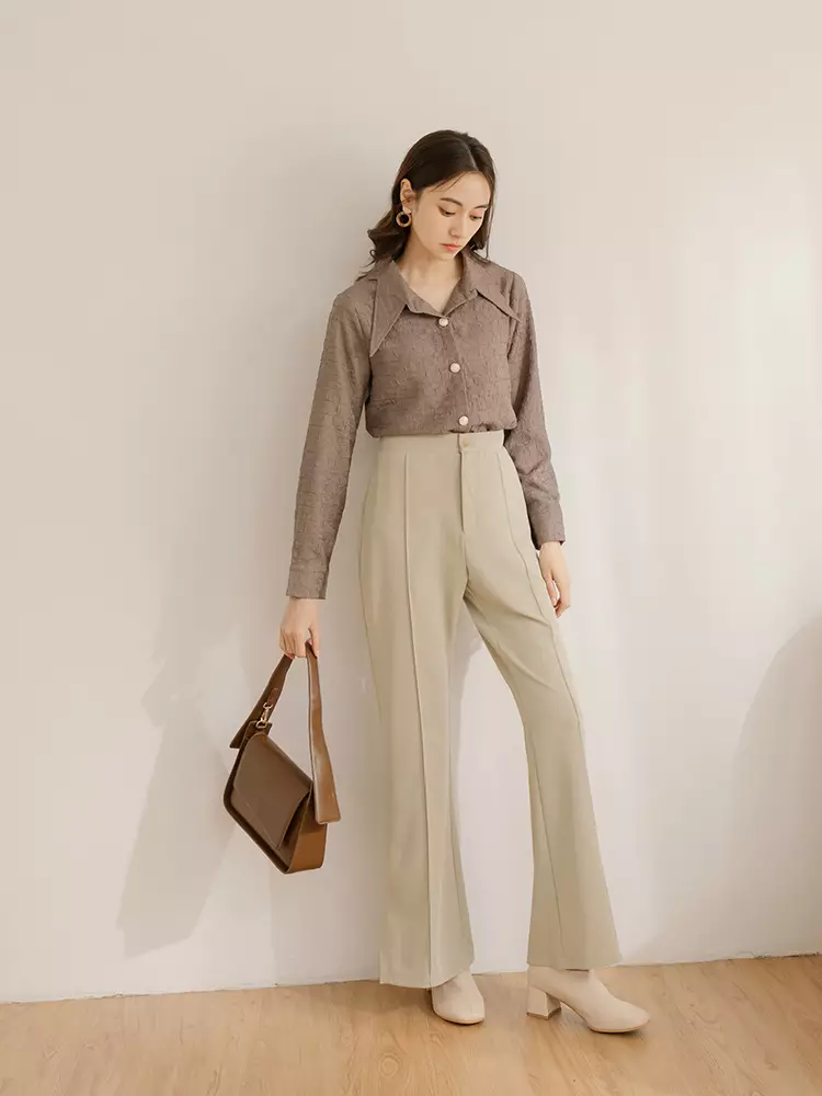 Wrinkle-resistant elastic waistband side-slit long pants [BA7572]