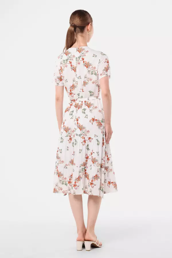 MINIMAL - Tangled - Dress Rayon Motif Bunga - White