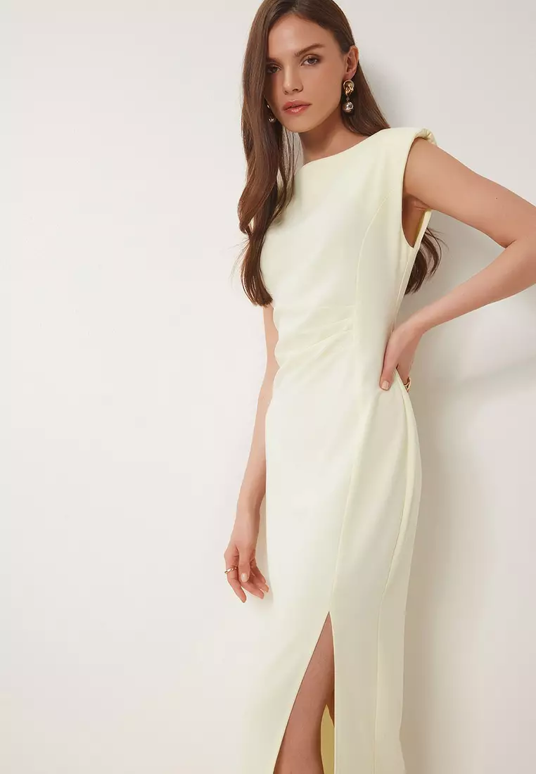 Padded Draped Midi Woven Dress