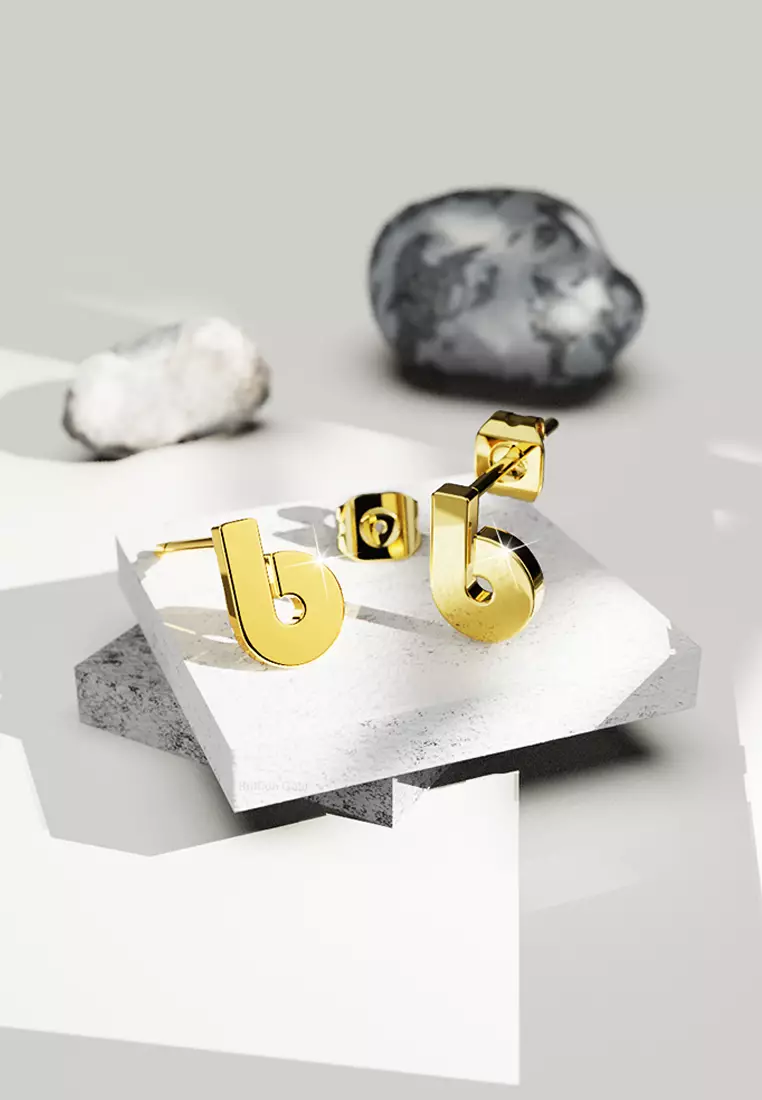 Bold Initial Alphabet Letter Earrings Gold Layered Steel Jewellery- B