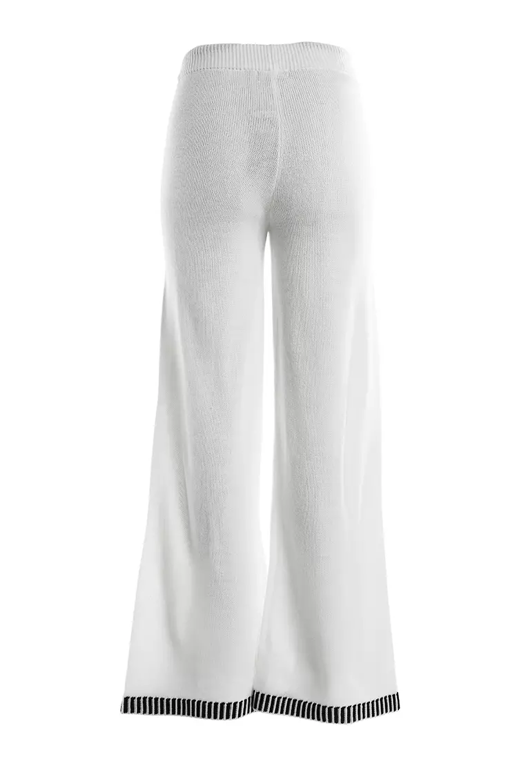 Contrast Stitch Detail Knit Sweater Trouser in Cream