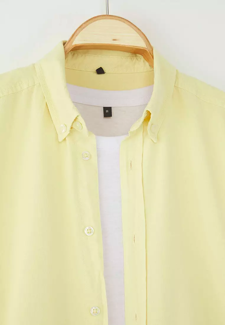 Yellow Unisex Regular Fit 100% Cotton Linen Look Shirt Tmnss23Go00099