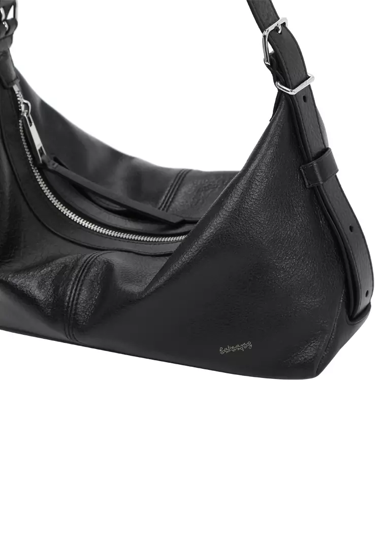 ALLEGRA Demi Hobo 單肩袋 - 復古油蠟黑色