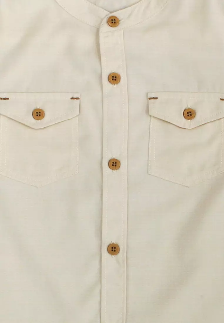 Shirt/ Kemeja Panjang Anak Laki Cream/ Donald Duck Dobby Stripe