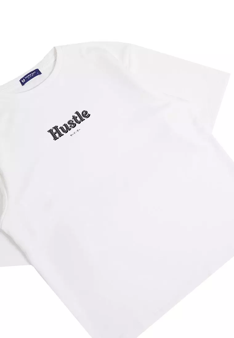 MTU70 Kaos Oversize Gym Bahan Scuba "hustle" putih