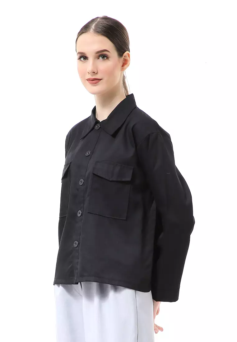 Silsi Jacket Outer Atasan Wanita Long Sleeve Motif Polos Premium Quality - Black