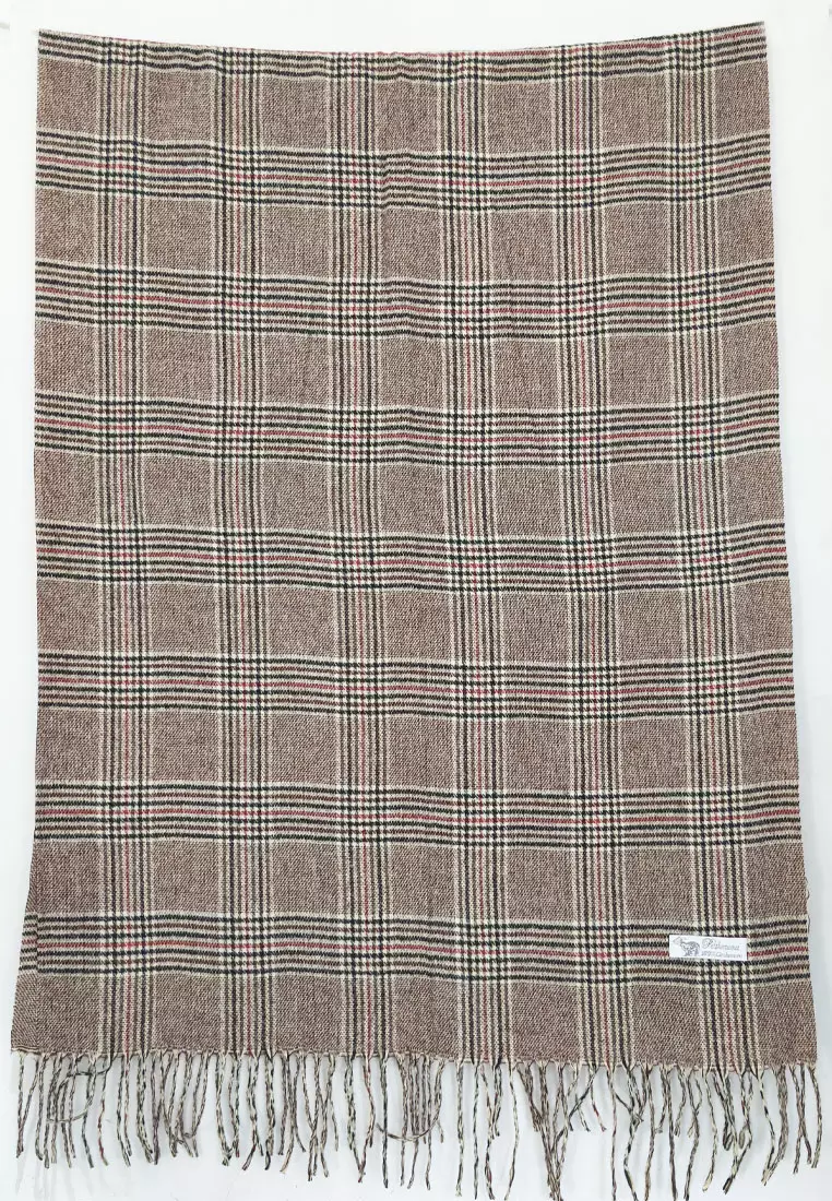 Aksesoris Pria Checked Plaid Cashmere Men's Shawl Syal Pria Walnut