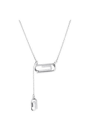 ZITIQUE silver Women's Diamond Embedded Paper Clip Necklace - Silver 3A157ACFC582FDGS_1