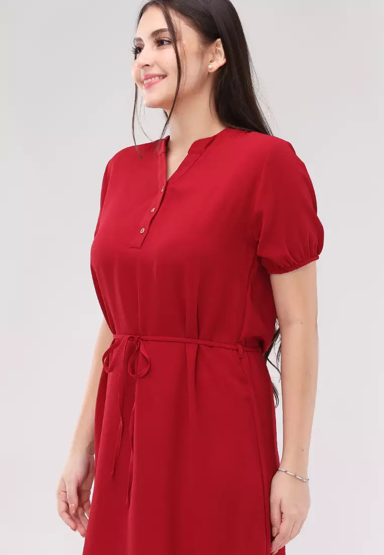 Wrinkled Linen Woven Short Sleeves Dress