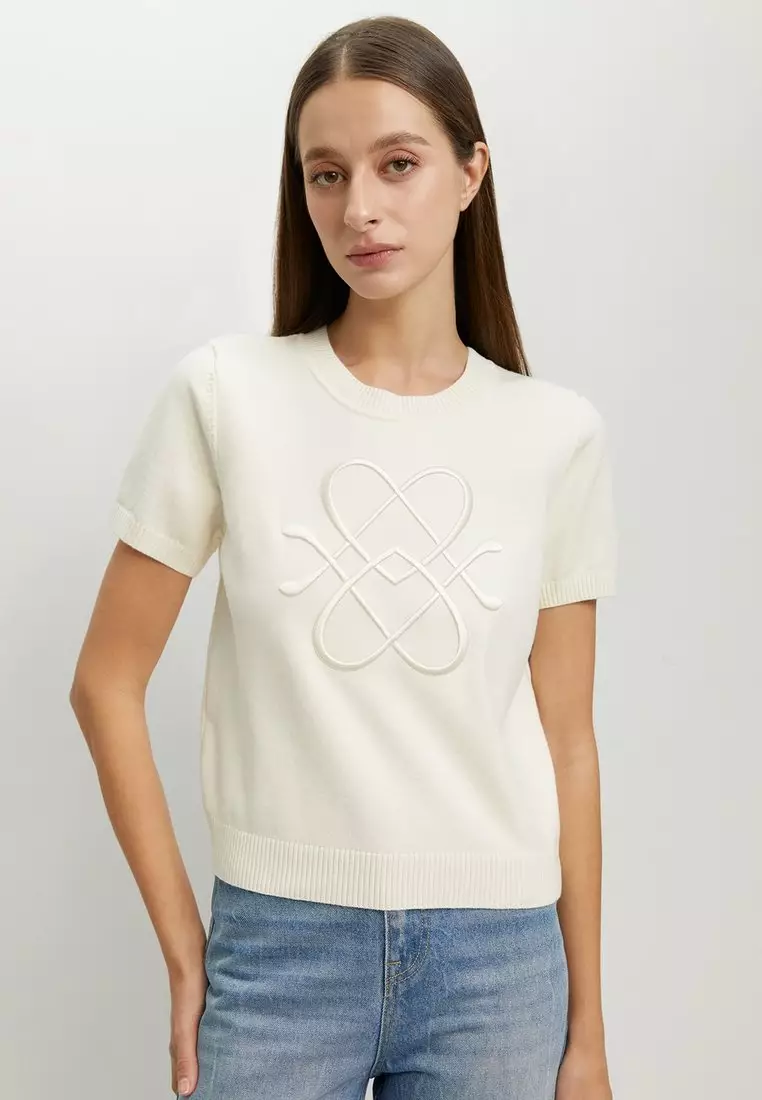 Embroidered Knit Top - Cream