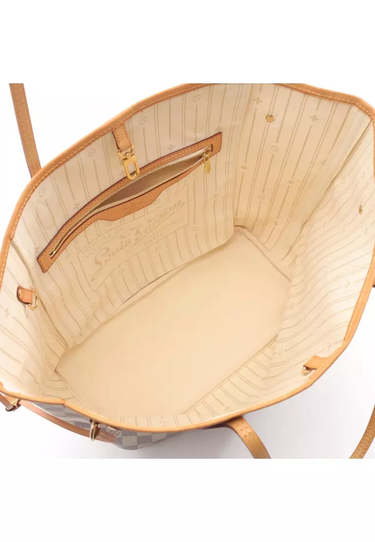 Pre-Loved Louis Vuitton Neverfull MM Damier Azur Shoulder bag tote bag PVC leather white