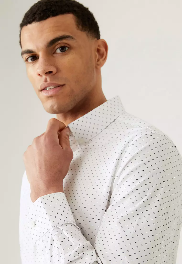 Slim Fit Cotton Rich Sun Ray Print Shirt