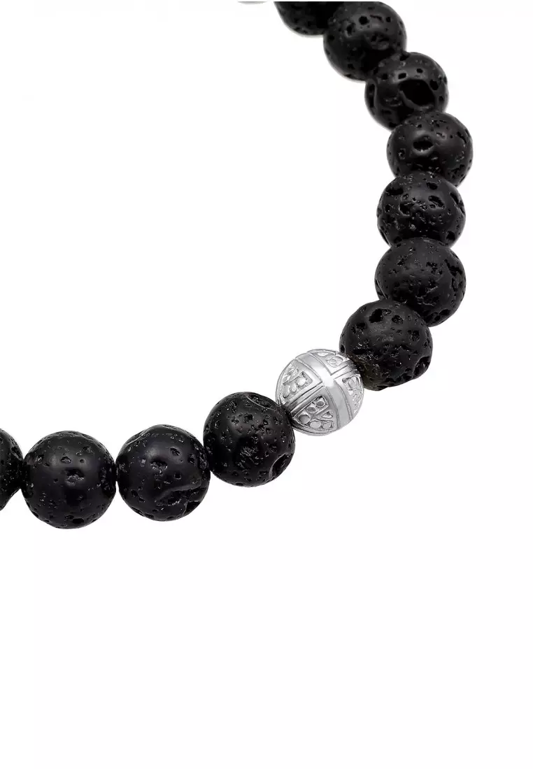 Perhiasan Pria Perak Asli - Silver Gelang Man Lavabead Hitam