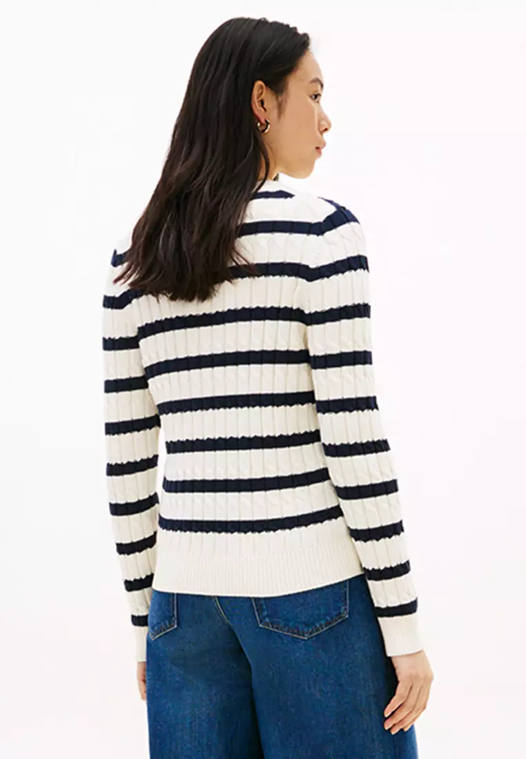 Mid-Gauge Cable Knit Round Neck Cardigan - TH Mainline