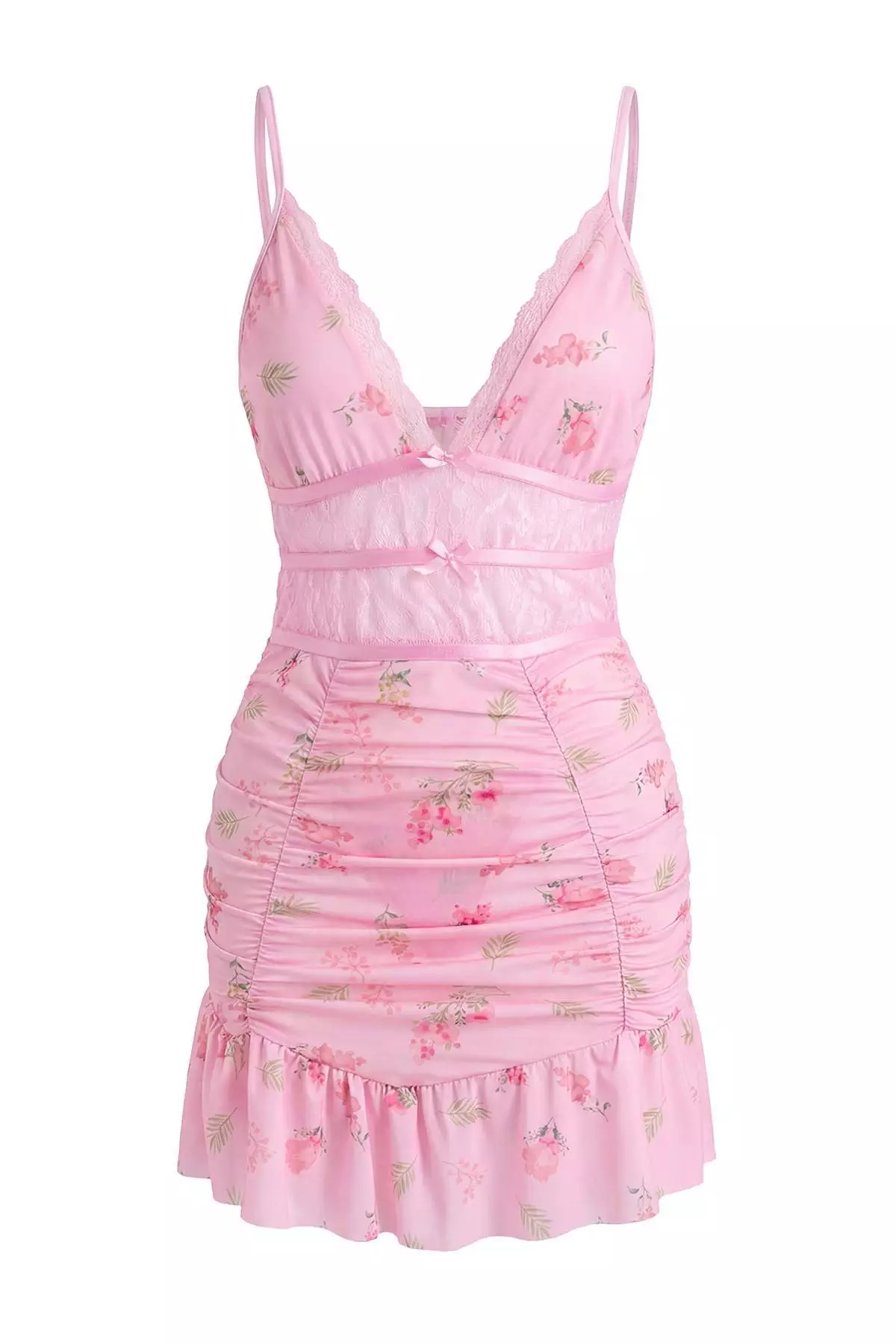 Pink Floral Bodycon Babydoll/Fantasy Nightgown Thmss26Ll1